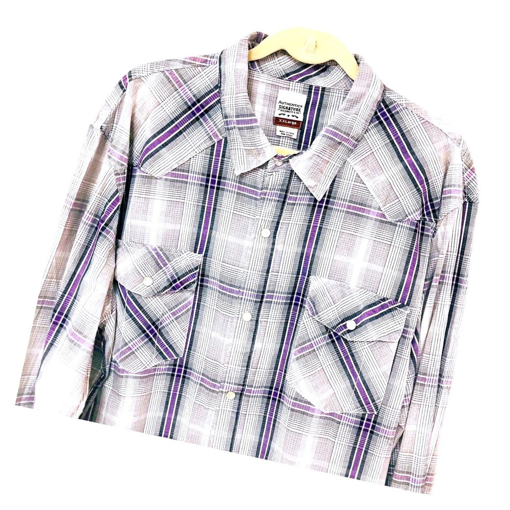 Levi Strauss Mens Western Shirt Purple Plaid Pearl Snaps XXL 2X Ranch Work